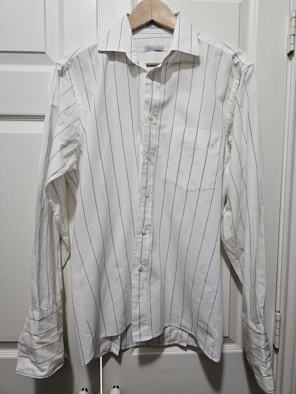 VNTG 90's Christian Dior White With Blue Stips Womens Button Up Size Small